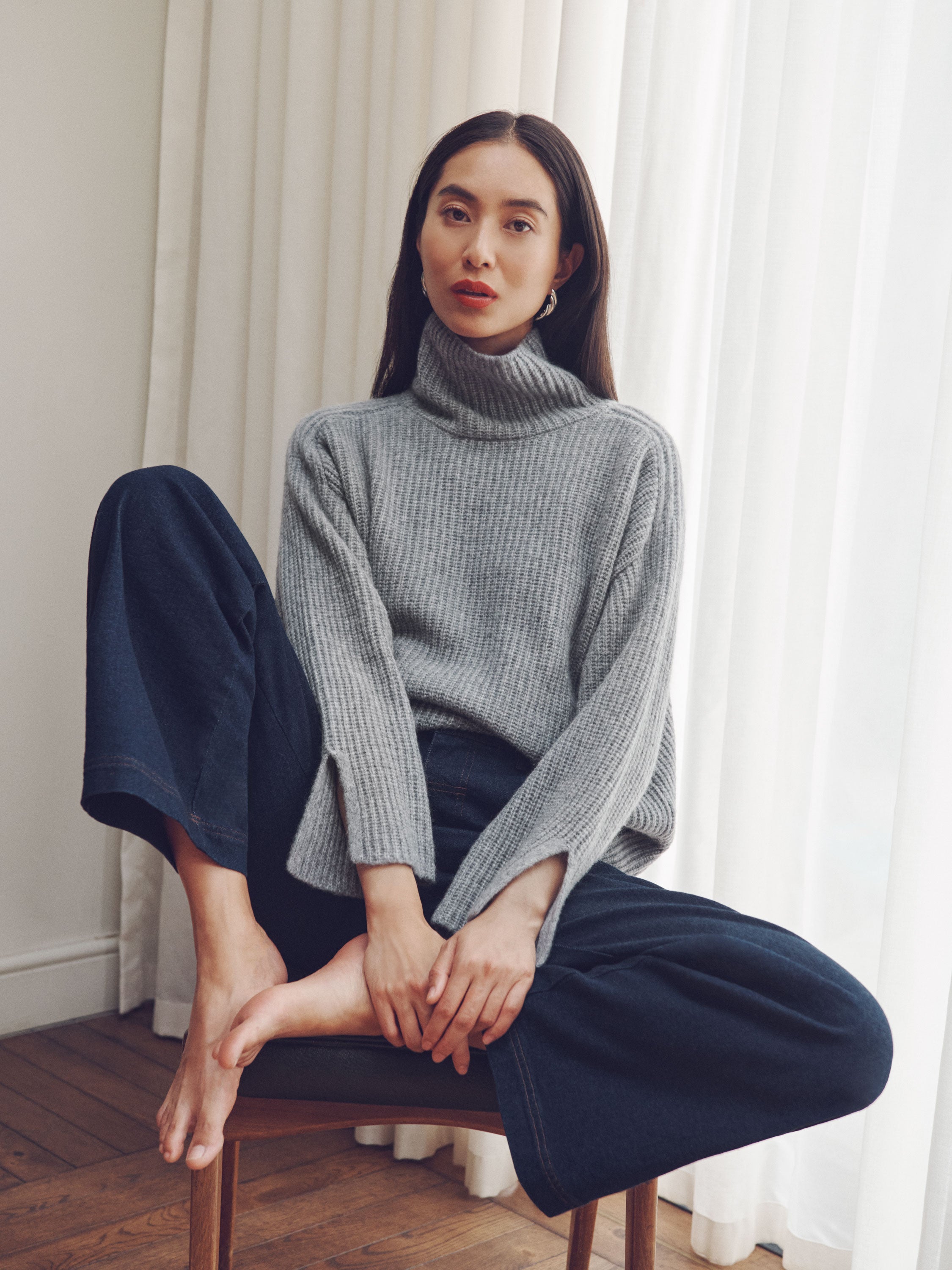 Grey turtleneck jumper womens hotsell