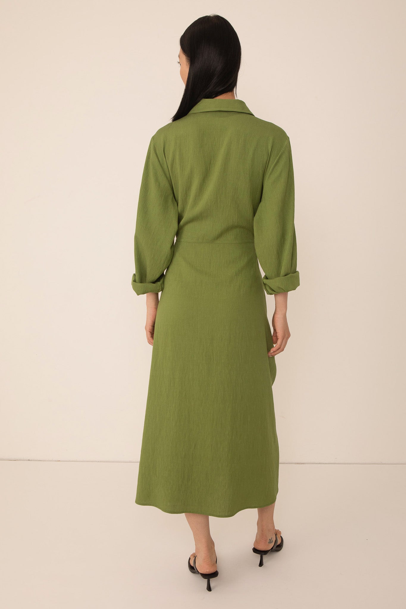 green dress with tie front Sage Green Tie-Front Midi Dress
