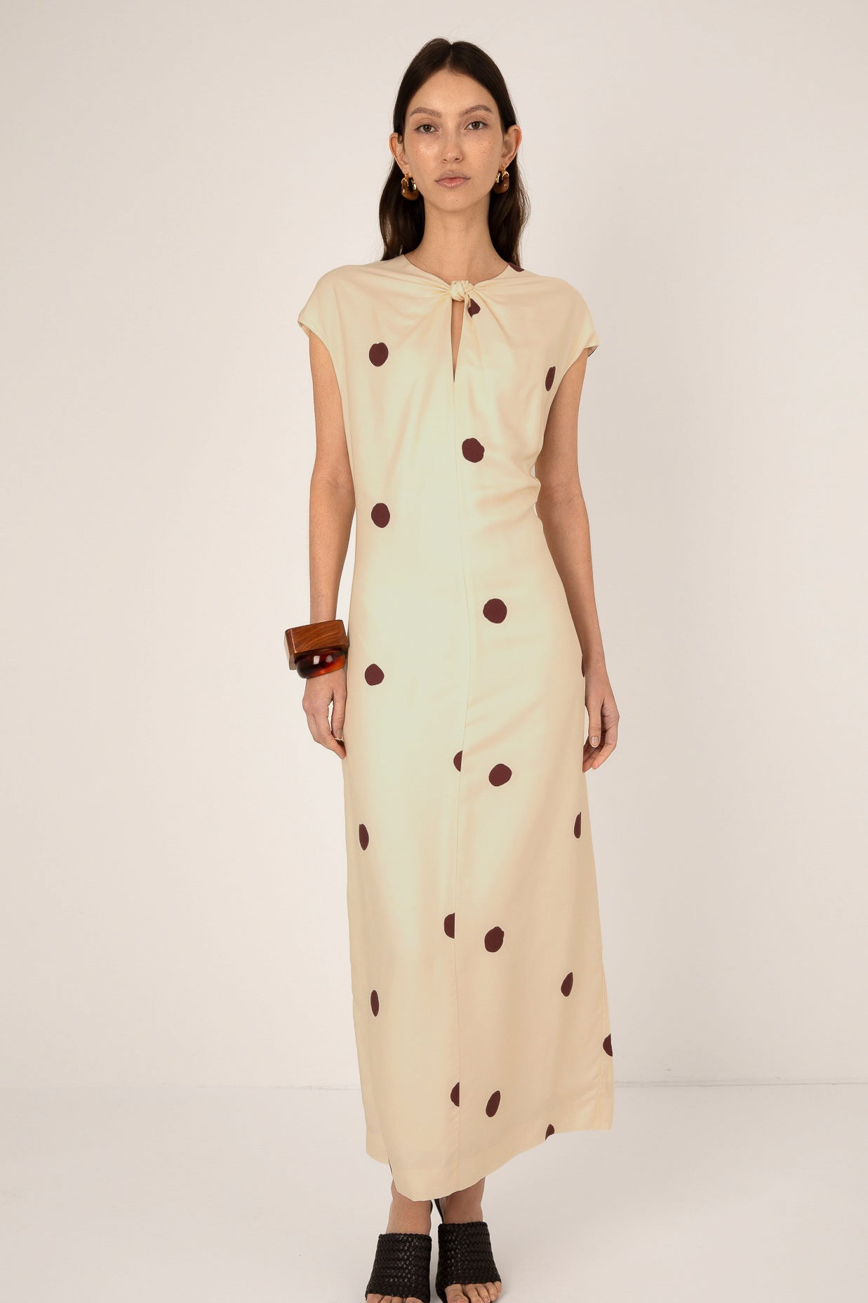 cream dress with black spots Mia Spot Dress