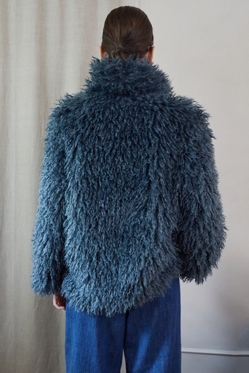 Women's Shaggy Fur Jacket in Teal Blue – vivere-london