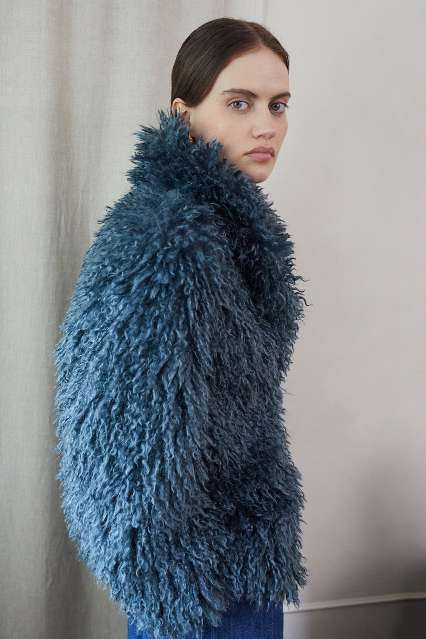 ≪水色≫UND MOHAIR SHAGGY FLIGHT JACKET Women's Shaggy Fur Jacket in Teal Blue – vivere-london