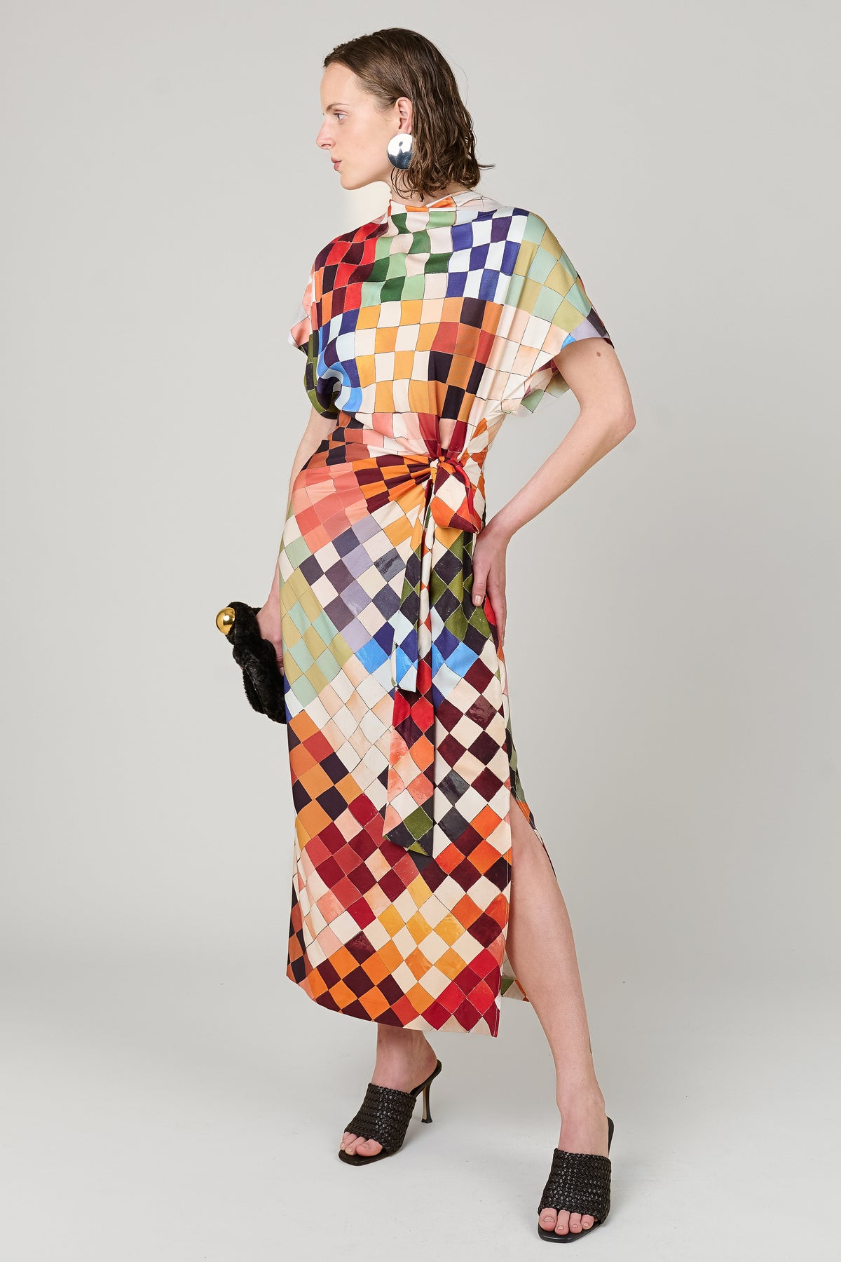Rabia Mosaic Print Silk Tie Dress