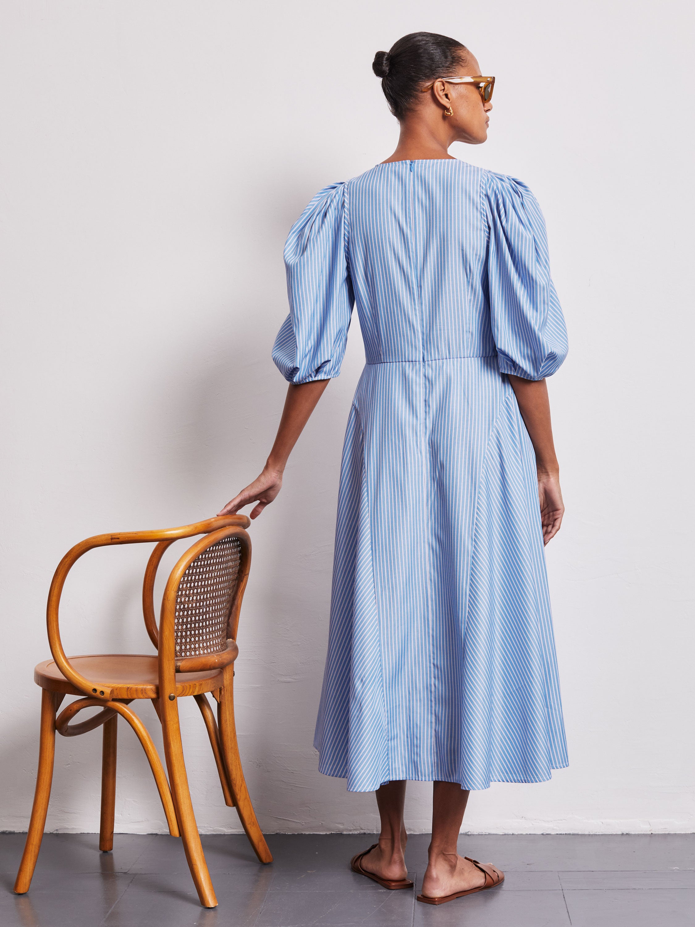 Volume Sleeve Stripe Dress herlipto blue