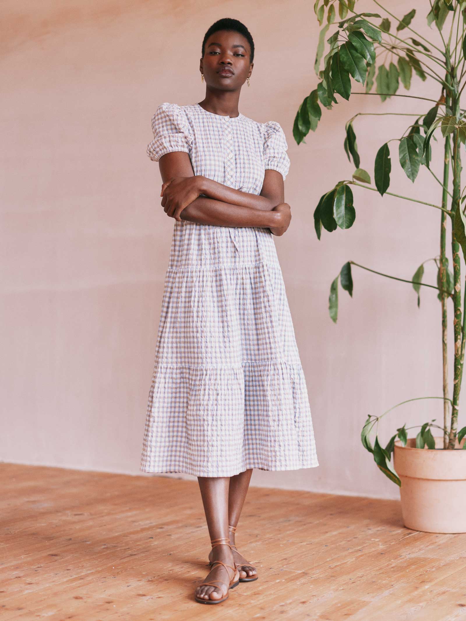 Black and white gingham midi dress best sale