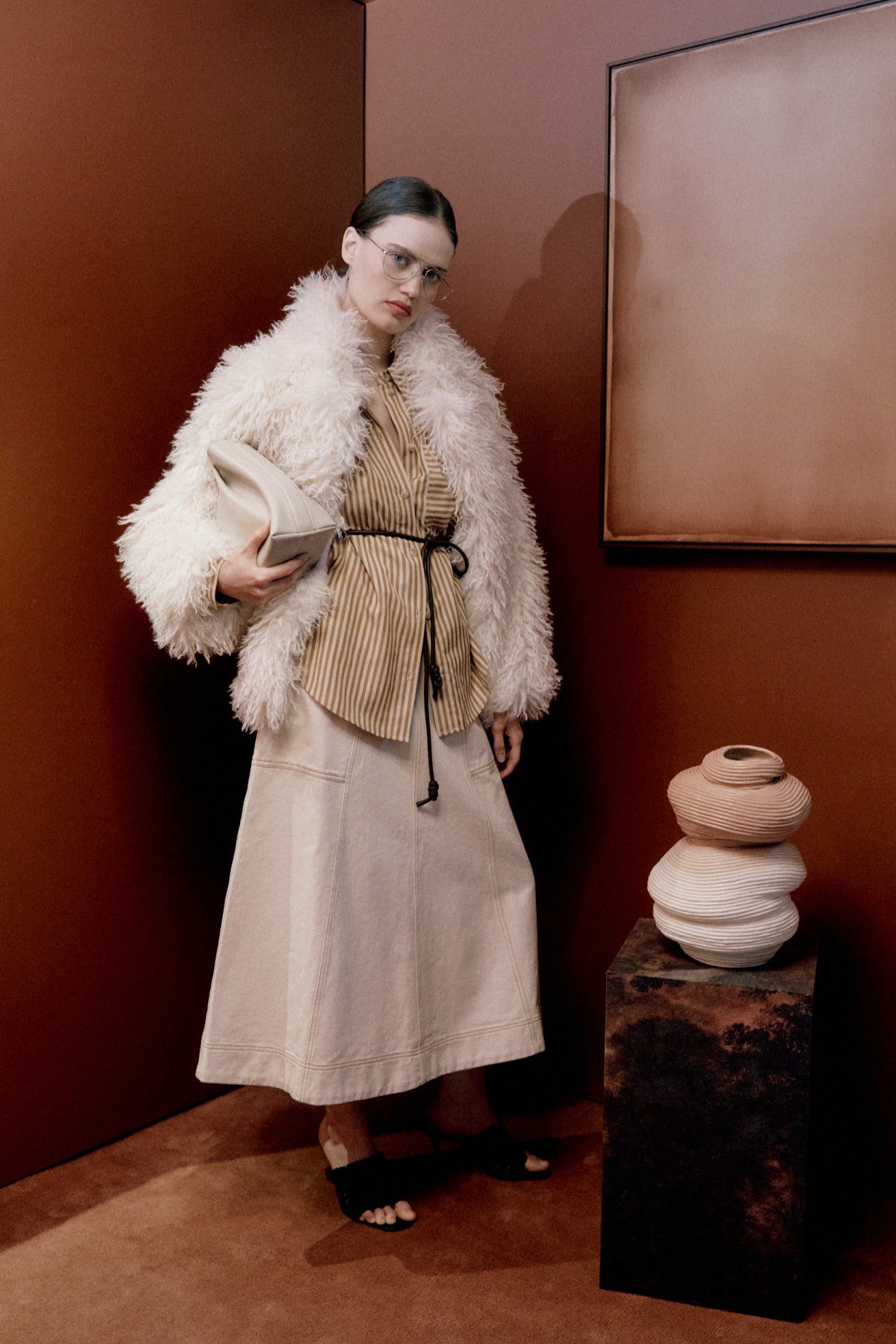 Women's Shaggy Fur Jacket in Cream – vivere-london